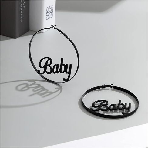 Boho Letters Hoop Earrings Big Hoop Metal Earrings Stud Dainty Baby Letters Drop Dangle Earrings Statement Body Jewelry for Women Girls (Gold) in Kuwait