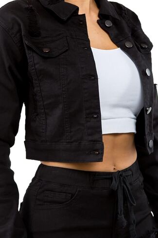 سترة نسائية كلاسيكية أساسية كاجوال من قماش الدنيم بأزرار سفلية من Love Moda in Kuwait