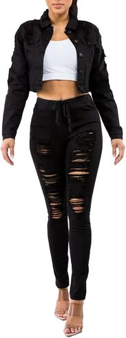 سترة نسائية كلاسيكية أساسية كاجوال من قماش الدنيم بأزرار سفلية من Love Moda in Kuwait