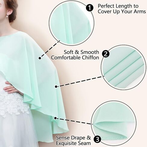 Sheer Chiffon Capes Soft Capelets for Women, Lightweight Shawls and Wraps for Evening Party Dress Cover Up in Kuwait