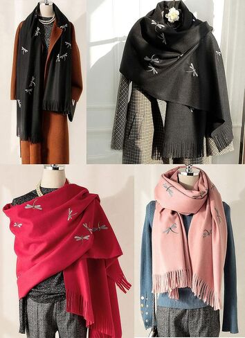 Bienvenu Dragonfly Detail Large Women Soft Cashmere Wool Wraps Shawls Stole Scarf in Saudi Arabia