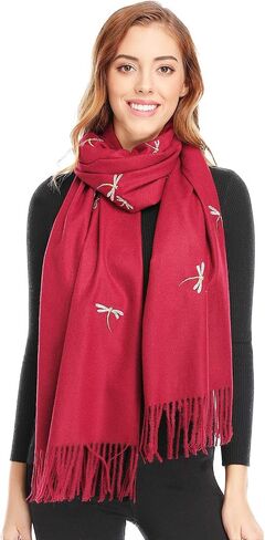 Bienvenu Dragonfly Detail Large Women Soft Cashmere Wool Wraps Shawls Stole Scarf in Saudi Arabia