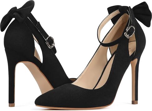 Carcuume Womens High Heels Bow Tie Back Lace Strappy High Heels Wedding Dress Shoes Sexy Close Toe Stiletto Sandals Heels Ankle Strap D'Orsay Pumps in Kuwait