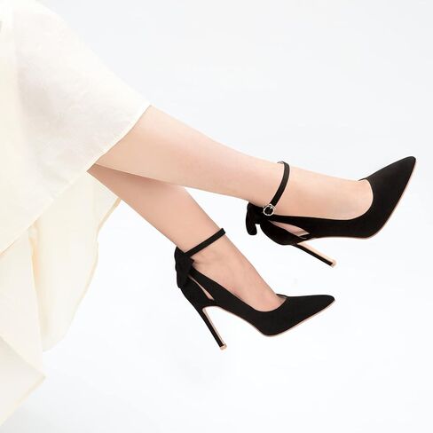 Carcuume Womens High Heels Bow Tie Back Lace Strappy High Heels Wedding Dress Shoes Sexy Close Toe Stiletto Sandals Heels Ankle Strap D'Orsay Pumps in Kuwait