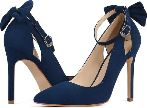 Carcuume Womens High Heels Bow Tie Back Lace Strappy High Heels Wedding Dress Shoes Sexy Close Toe Stiletto Sandals Heels Ankle Strap D'Orsay Pumps in Kuwait