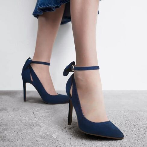 Carcuume Womens High Heels Bow Tie Back Lace Strappy High Heels Wedding Dress Shoes Sexy Close Toe Stiletto Sandals Heels Ankle Strap D'Orsay Pumps in Kuwait