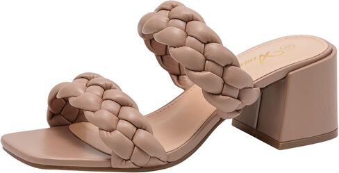 Athlefit Braided Heels for Women Square Toe Chunky Low Heeled Sandals | 2.2-inch Block Heels, Foam Cushioning Footbed, Easy Slip-On, All Day Comfort for Wedding, Party, Date Night, Women Sandals in Saudi Arabia