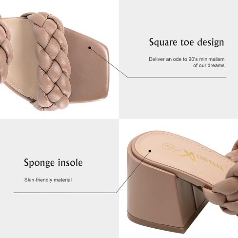 Athlefit Braided Heels for Women Square Toe Chunky Low Heeled Sandals | 2.2-inch Block Heels, Foam Cushioning Footbed, Easy Slip-On, All Day Comfort for Wedding, Party, Date Night, Women Sandals in Saudi Arabia