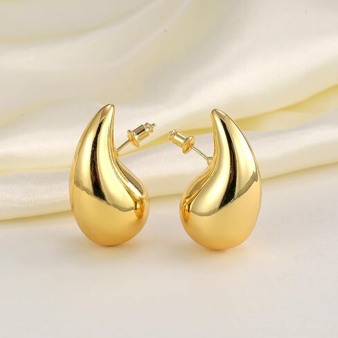 أقراط متدلية للنساء، أقراط ذهبية مكتنزة مصقولة لا تسبب الحساسية وخفيفة الوزن على شكل قطرة ماء كبيرة الحجم ومفتوحة ومجوفة مجوهرات للفتيات in Kuwait