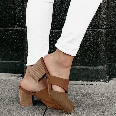 Syktkmx Women's Cutout Backless Mules Slip On Closed Toe Chunky Stacked Heeled Sandals in Saudi Arabia