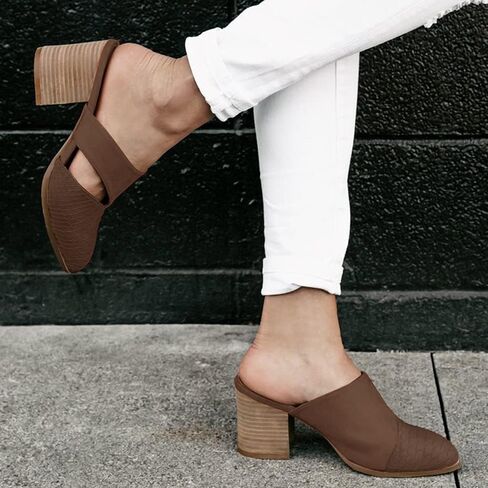 Syktkmx Women's Cutout Backless Mules Slip On Closed Toe Chunky Stacked Heeled Sandals in Saudi Arabia
