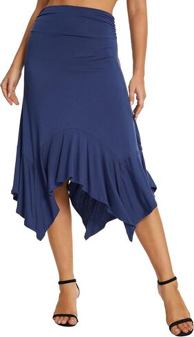 Urban CoCo Women's Flowy Stretchy Skirt Handkerchief Hemline Midi Skirt in Kuwait
