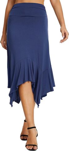Urban CoCo Women's Flowy Stretchy Skirt Handkerchief Hemline Midi Skirt in Kuwait
