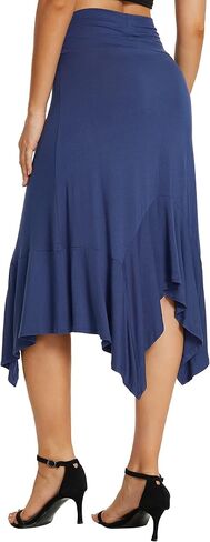 Urban CoCo Women's Flowy Stretchy Skirt Handkerchief Hemline Midi Skirt in Kuwait