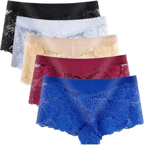 SHISUTA 5 قطع من الملابس الداخلية النسائية، مقاس عادي وكبير، سراويل داخلية قصيرة من الدانتيل، سراويل داخلية مثيرة من الحرير in Kuwait