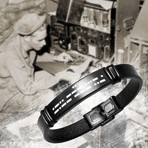 Morse Code Leather Bracelet for Men Secret Code Engraved Bracelet for Boyfriend Father Husband for Him Hidden Message Bracelet in Kuwait