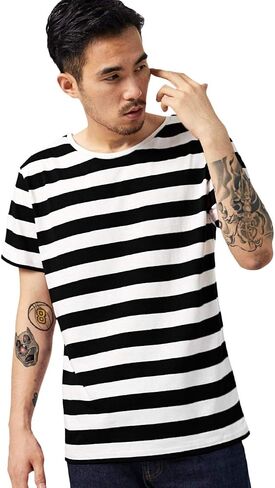 Striped T Shirt for Men Sailor Tee Red White Black Blue Stripes Top Summer Beach in Kuwait
