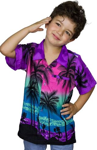 KING KAMEHA Funky Casual Hawaiian Shirt Kids Boys Girls Pocket Very Loud Shortsleeve Unisex Beach Print 2-14 Years in Kuwait