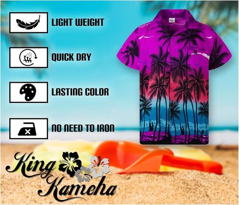 KING KAMEHA Funky Casual Hawaiian Shirt Kids Boys Girls Pocket Very Loud Shortsleeve Unisex Beach Print 2-14 Years in Kuwait