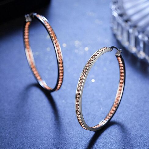 weinuo 2 Inch Stunning Stainless Steel Multi-colors Cubic Zirconia Hoop Earring for Women Hypoallergenic Jewelry for Sensitive Ears Large Big Hoop Earrings 50MM in Kuwait