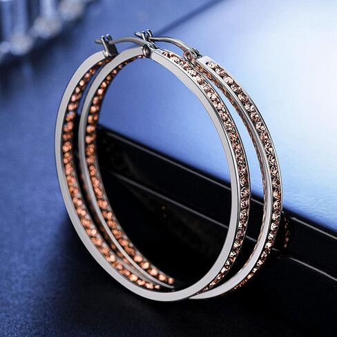 weinuo 2 Inch Stunning Stainless Steel Multi-colors Cubic Zirconia Hoop Earring for Women Hypoallergenic Jewelry for Sensitive Ears Large Big Hoop Earrings 50MM in Kuwait
