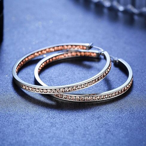 weinuo 2 Inch Stunning Stainless Steel Multi-colors Cubic Zirconia Hoop Earring for Women Hypoallergenic Jewelry for Sensitive Ears Large Big Hoop Earrings 50MM in Kuwait