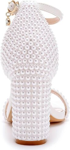 2.95'' Full Pearls Block Heels Sandals Peep Toe Rhinestone Women's Chunky Heel Pump Shoes For Bride Wedding Party Evening Dress Shoes in Saudi Arabia