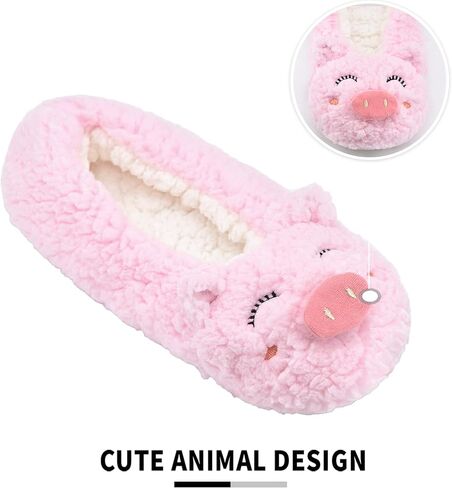 Panda Bros Women's Animal Slipper Socks, Non-Slip Gripper House Shoes | Cute cartoon character design paired with thick warm lining, anti-slip bottom grips ensure secure indoor walking in Saudi Arabia
