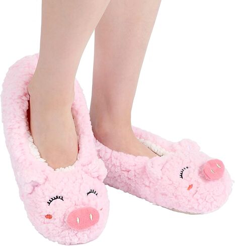 Panda Bros Women's Animal Slipper Socks, Non-Slip Gripper House Shoes | Cute cartoon character design paired with thick warm lining, anti-slip bottom grips ensure secure indoor walking in Saudi Arabia