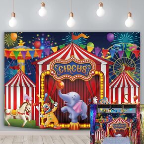 GYA Red Circus Backdrop Amusement Park Tents Stratus Playground Carnival Carousel Kids Boy Girl 1st First one Birthday Party Background Photo Baby Shower, 7x5FT(width 210cm x Height 150cm)