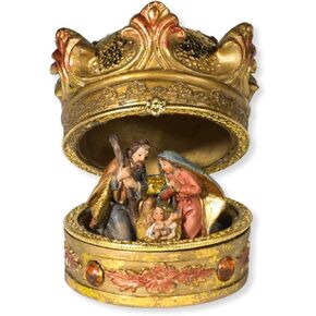 Christmas Decorations Gold-Toned Hinged Crown Nativity Scene Box, 3 Inches in Saudi Arabia