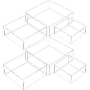 Sintuff 6 Pcs Acrylic Box Nesting Acrylic Display Box Acrylic Risers for Display 5 Sided Clear Display Stand Transparent Display Cases with Hollow Bottoms for Cake Table Food Dessert Collectibles in Kuwait