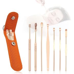Ear Cleansing Tool Set, Stainless Steel Spade Ear Cleaning, 7-in-1 360°Spiral Design Earwax Removal Tools, Portable Ear Cleaning Kit for Home and Travel with PU Leather Case in Kuwait