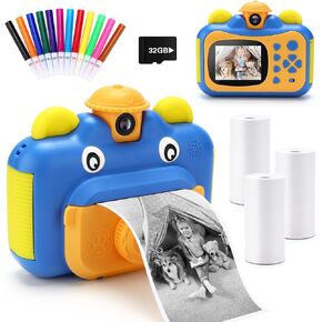 Instant Print Cameras for Kids, Zero Ink 1080p Video Kids Digital Camera for Boys,Birthday Gift Photo Printer Camera for Kids Age 6 7 8 9 10-32GB Card,Color Pens,Print Papers in Kuwait