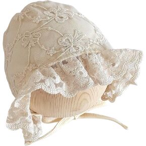 HOOLCHEAN Baby Girls Lace Cotton Bonnet Retro Style Embroidery 0-12M in Kuwait
