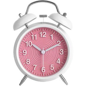 ساعة منبه بجرس مزدوج مقاس 4 بوصات من Topkey غير موقوتة بجانب السرير وساعة منبه عتيقة مع ضوء ليلي ومنبه عالٍ، تعمل بالبطارية (غير متضمنة) - وردي in Kuwait