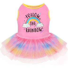 KYEESE Dog Dress Sunflower Dogs Sundress Tulle with Ruffle Sleeves Dog Apparel (Medium (Pack of 1), Rainbow(A)) in Kuwait