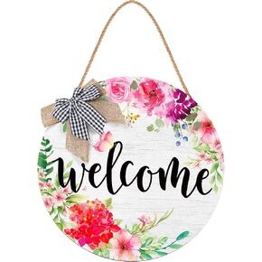 Yookeer Spring Welcome Wreaths Sign for Front Door Farmhouse Spring Door Hanger Decor Rustic Wooden Welcome Spring Flower Hanging Door Wall Sign for Spring Seasons Holiday in Saudi Arabia