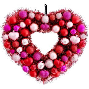 Valentines Day Wreaths for Front Door, Heart Shaped Wreath with Balls, Love Tinsel Artificial Hanging Wall Ornament for Indoor Outdoor Wedding Party Proposal Birthday Anniversary, 14’’x12’’(WxH) in Saudi Arabia