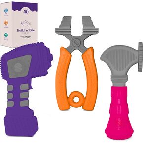 ألعاب تسنين سبيريك للأطفال من عمر 0 ​​إلى 6 أشهر - ألعاب تسنين من السيليكون - مجموعة أدوات للأطفال للأولاد والبنات مع مطرقة وكماشة ومثقاب - نسيج مزدوج الجوانب لتهدئة اللثة - 3 قطع in Kuwait