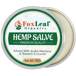 Foxleaf Organics Premium Hemp Salve with Arnica Montana & Turmeric - Unscented & Non-Greasy, Extra Strength All Natural Formula | Made in USA - 2 OZ