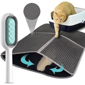 Palifel Cat Litter Mat and Brush Combination Set, 75 x 55 cm Litter Box Mat, Waterproof Urine Proof Mat, Double Cat Mat in Kuwait