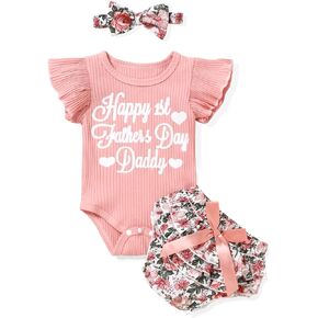 طقم ملابس أطفال حديثي الولادة لعيد الأب للأطفال حديثي الولادة، مجموعة سراويل قصيرة من رومبير على شكل زهرة لعيد الأب الأول السعيد لعيد الأب الأول in Kuwait
