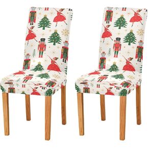 Christmas Tree Ballerina Soldier Dining Room Chair Covers Winter Gold Snowflakes Xmas Chair Slipcovers Seat Protector Removable Washable Chair Cover For Home Kitchen Restaurant Hotel 2pcs in Saudi Arabia