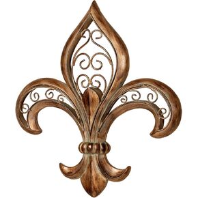 لوحة فنية جدارية من Adalina Fleur de Lis باللون الذهبي المصقول - مصنوعة من الراتنج، ديكور معدني ملتف - نمط فرنسي تقليدي - شعار روماني للمنزل - يبلغ عرضها 16 بوصة وارتفاعها 17 بوصة in Kuwait