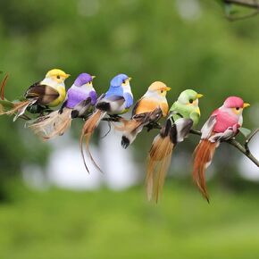 LWINGFLYER 12pcs Fake Birds 4" Mini Artificial Foam Feather Bird Ornaments for Seasonal Display Christmas Tree Decoration Birthday Party Gift Bird Model Crafts (Claw)