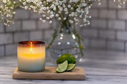 شموع معطرة من شمع باديواكس، شمعة حرفية من مجموعة لا بلايا الساحلية في زجاج منفوخ يدويًا، 9 أونصة، زهر البرتقال in Kuwait