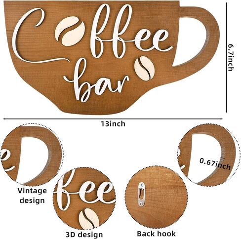 Coffee Bar Sign 13 x 6.7 Inch Rustic Wood Coffee Sign Farmhouse Coffee Bar Wall Decor Coffee Wall Sign Boho Kitchen Decor Art Accessories for Home, Kitchen, Coffee Station (Black) in Saudi Arabia