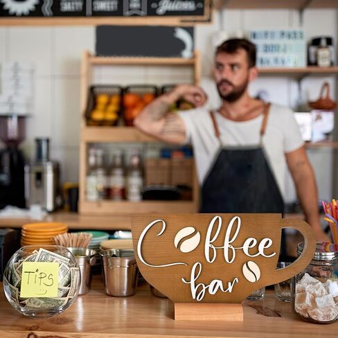 Coffee Bar Sign 13 x 6.7 Inch Rustic Wood Coffee Sign Farmhouse Coffee Bar Wall Decor Coffee Wall Sign Boho Kitchen Decor Art Accessories for Home, Kitchen, Coffee Station (Black) in Saudi Arabia