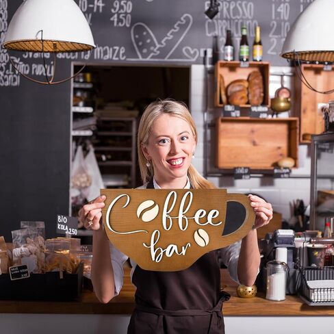 Coffee Bar Sign 13 x 6.7 Inch Rustic Wood Coffee Sign Farmhouse Coffee Bar Wall Decor Coffee Wall Sign Boho Kitchen Decor Art Accessories for Home, Kitchen, Coffee Station (Black) in Saudi Arabia